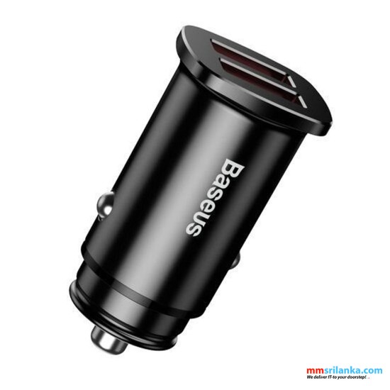 Baseus Square Metal 30W A+A Dual QC3.0 Quick Car Charger Black